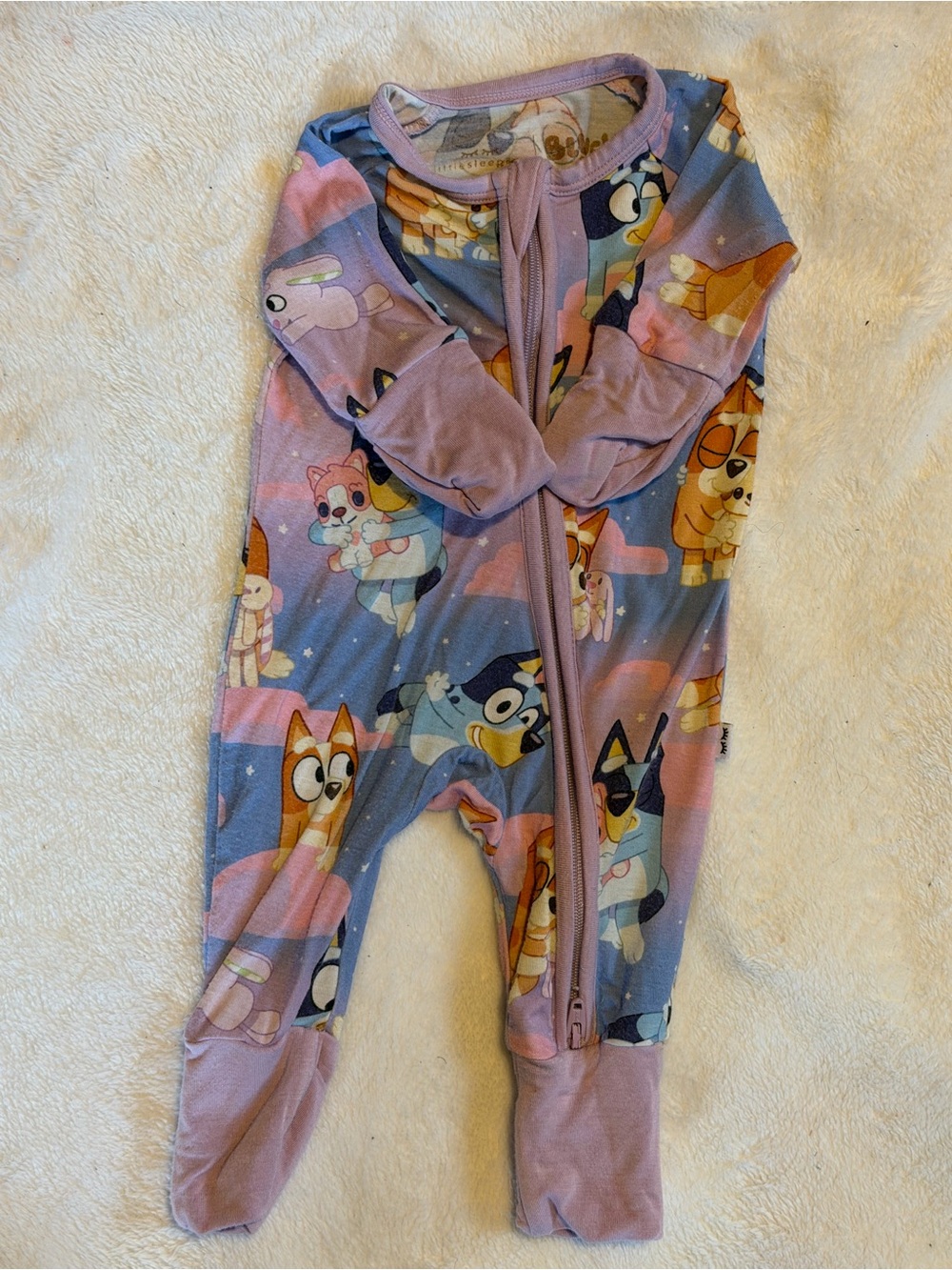 Little Sleepies Purple & Blue Bluey Print Footed One-Piece